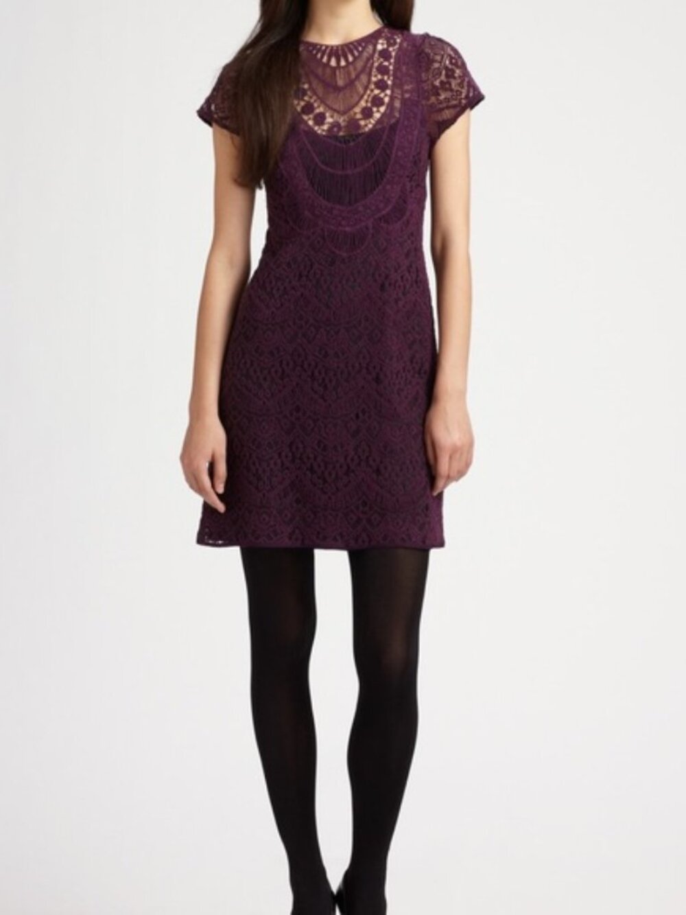 Nanette Lepore Have a Fling Lace Sheath Dress in Plum Purple, 8